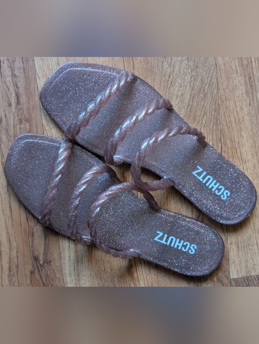 SCHUTZ Rose Glitter Braided Slide Sandals